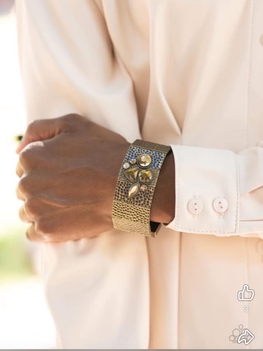 paparazzi Gold Toned Textured Cuff Bracelet with Gem Accents